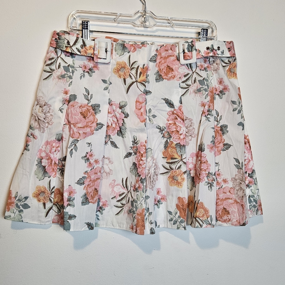 Asos Design Women's Size 14 Tall Floral Print Pleated Mini Skirt 100% Cotton